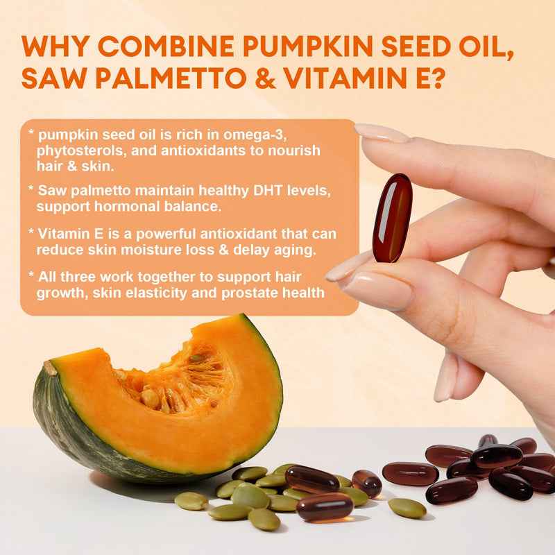 [Australia] - Pumpkin Seed Oil with Saw Palmetto Capsules, High Concentrated Pumpkin Seeds Oil Supplement, Cold Pressed, Supports Hair, Urinary, Bladder & Prostate Health, Vegan, Non-GMO, 180 Softgels 