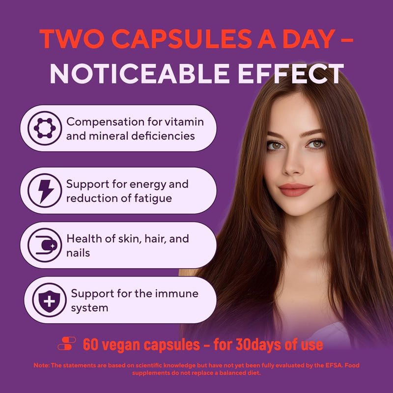 Multivitamin Complex A to Z – 60 Capsules for 30 Days – High Strength Daily Supplement with Vitamins & Minerals: Zinc, Biotin, A, C, D, E, K, B6, B12 – Multivitamins for Men & Women – Vegan 1 Pack