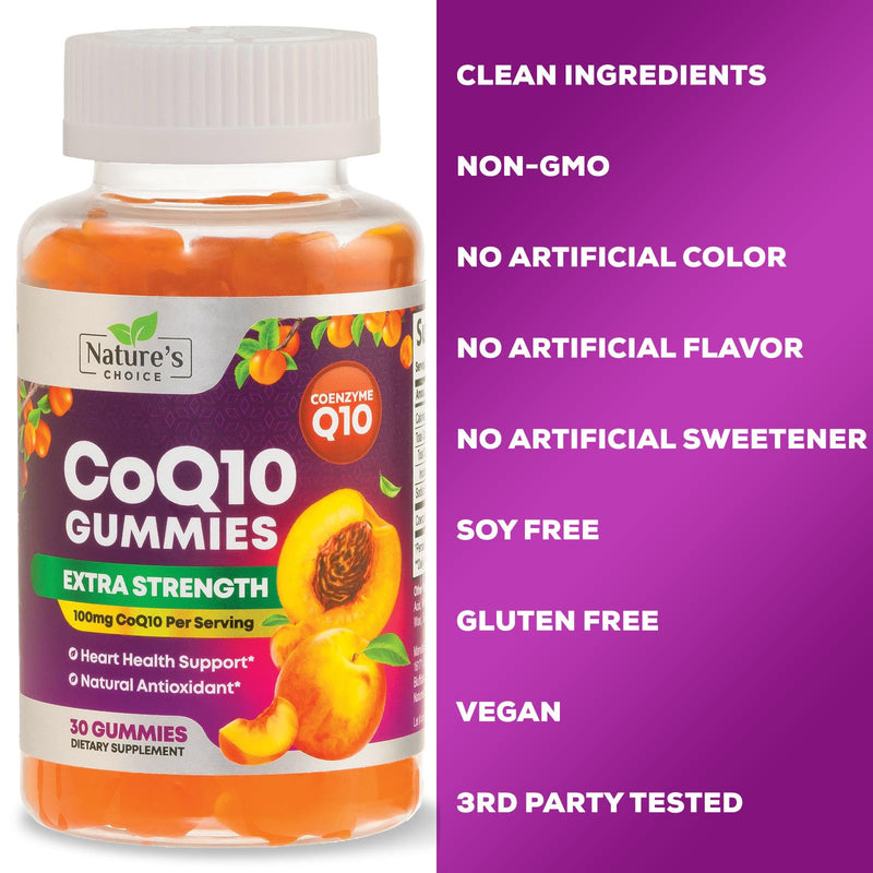[Australia] - CoQ10 100mg Gummies - 3X Better Absorption, Antioxidant for Heart Health Support & Energy Production, Ultra Coenzyme Q10 Vitamins, Coq 10 Supplements, Dietary Supplement, Non-GMO - 30 CoQ10 Gummies 30 Count (Pack of 1) 