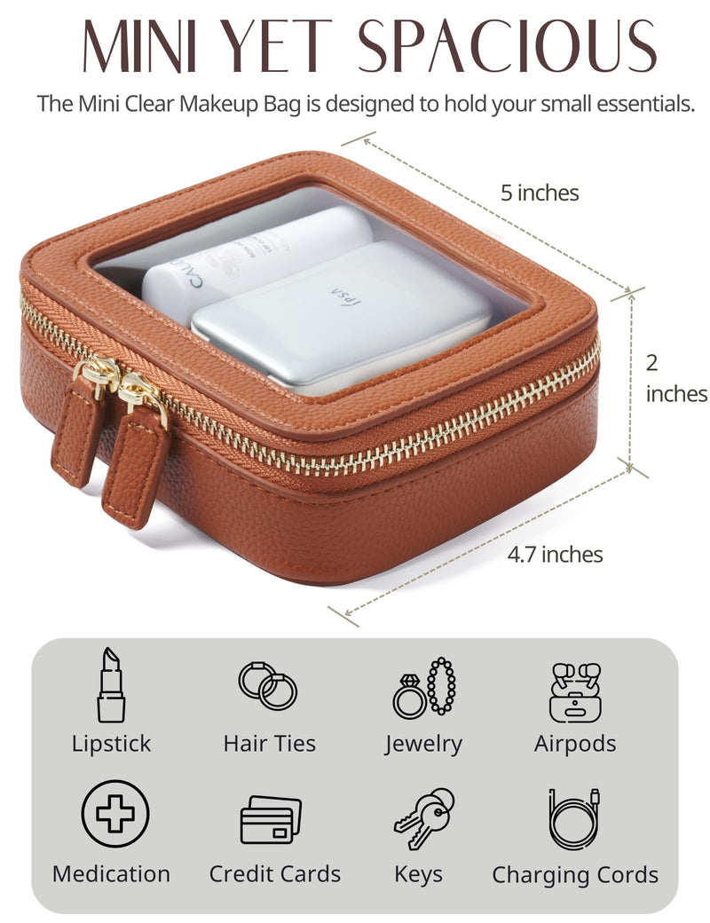 Clear Makeup Case Toiletry Bag Travel Medium Clear Cosmetic Bag with Zipper, Make Up Bag Organizer Traveling TSA Approved Transparent Bag Car for Essentials, Mini & Medium, Brown