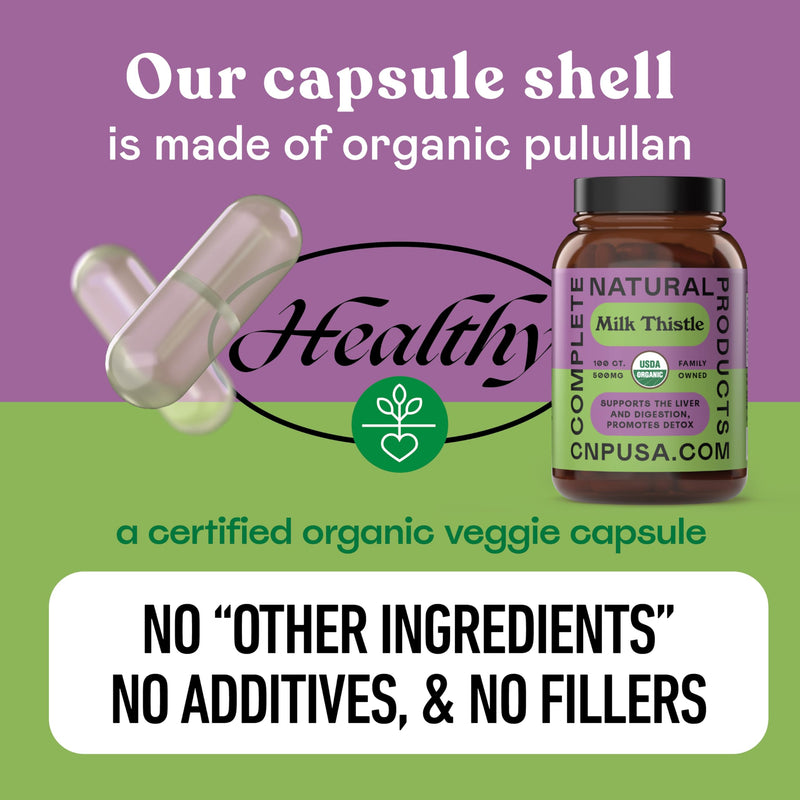 [Australia] - Complete Natural Products Pure Organic Milk Thistle Capsules - 500 mg Silymarin Powder 100 Pills 100 Count (Pack of 1) 