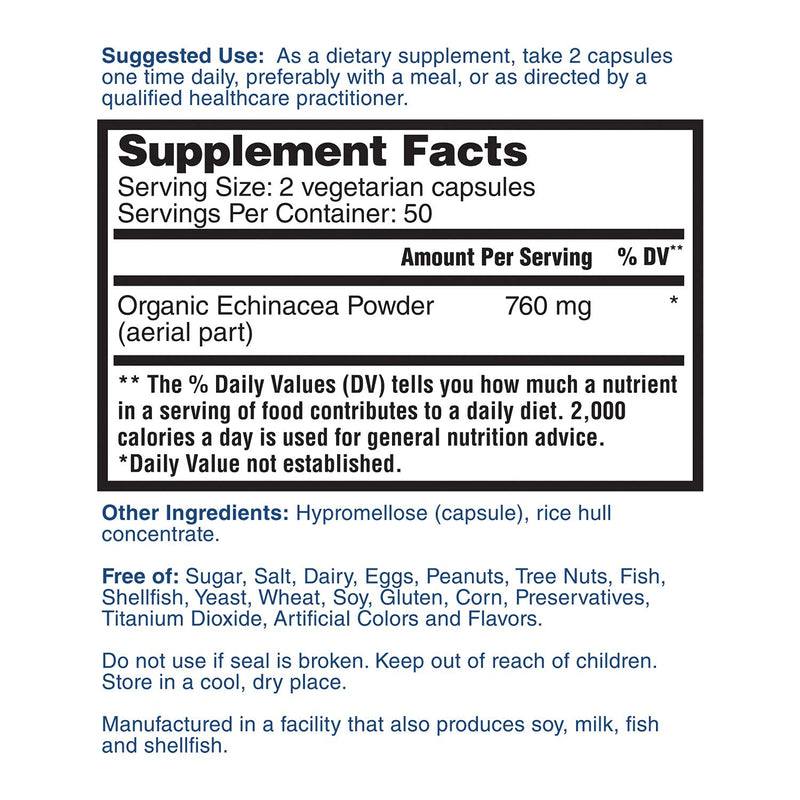 [Australia] - Nature's Lab Echinacea 760mg Dietary Supplement - Powerful All Natural Immune System Support - Non-GMO, Gluten Free - 100 Capsules (50 Day Supply) 