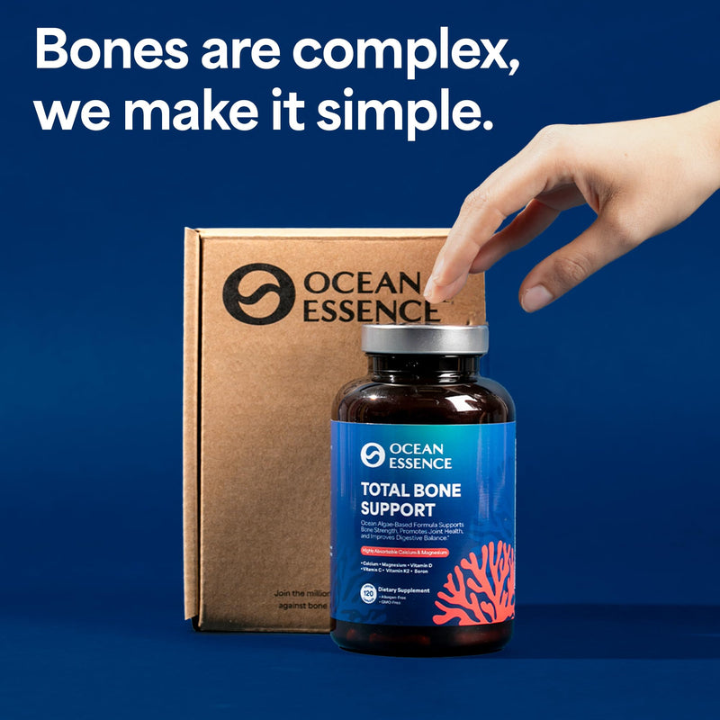 OCEAN ESSENCE Total Bone Support - Plant-Based Algae Calcium Supplement for Supporting Bone Density & Strength - for Men & Women 35+ - 120 Natural Calcium Capsules - Vitamins for Optimal Health 1-pack