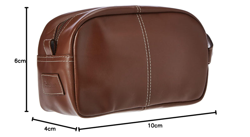 Timberland Men's Leather Toiletry Bag Travel Kit Accessory Cognac