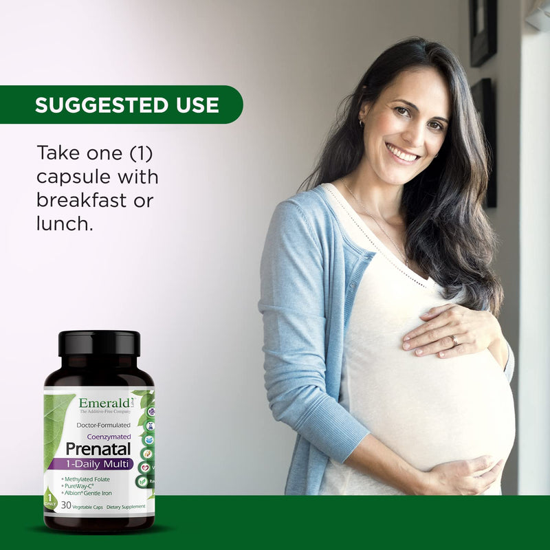 [Australia] - EMERALD LABS Prenatal 1-Daily Multi - Prenatal Multivitamin with Methylated Folate, Iron, Whole-Food Blend & More - Soy-Free, Gluten-Free - 30 Vegetable Capsules 30 Count (Pack of 1) 