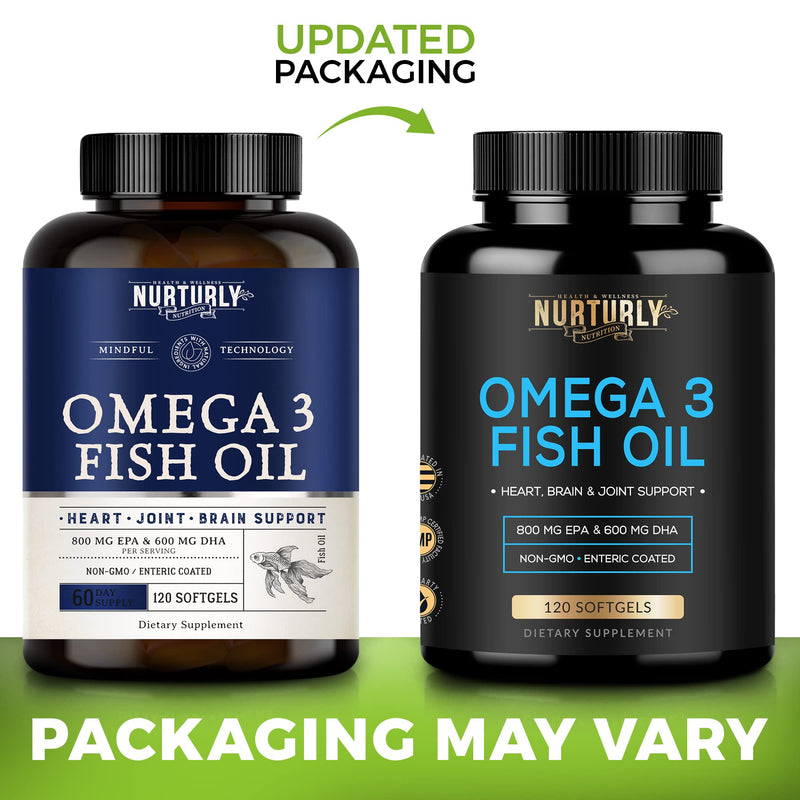 Omega 3 Fish Oil 2000mg, 800mg EPA and 600mg DHA - Enteric Coated and Burpless - Supports Brain, and Heart - Burpless, Non-GMO, 3rd Party Lab Tested and NSF Certified - 120 Softgels