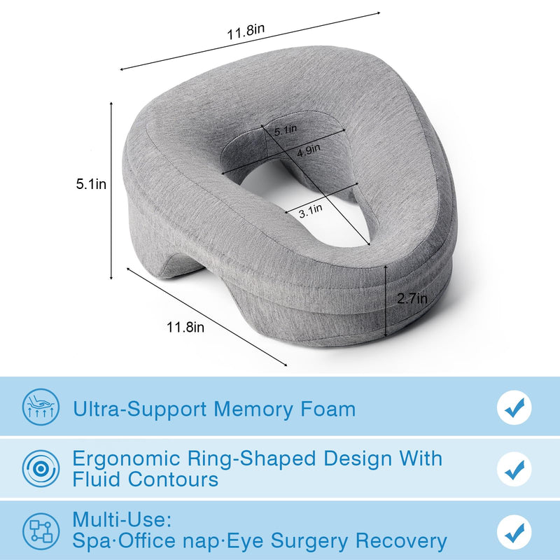 [Australia] - Face Down Pillow for Bed, Massage Headrest Face Pillow After Eye Surgery, Memory Post-Eye Recovery or Beach Tanning, Prone Sleepers with Breathable Design, Removable Grey Cover(Light Gray) Light Gray 
