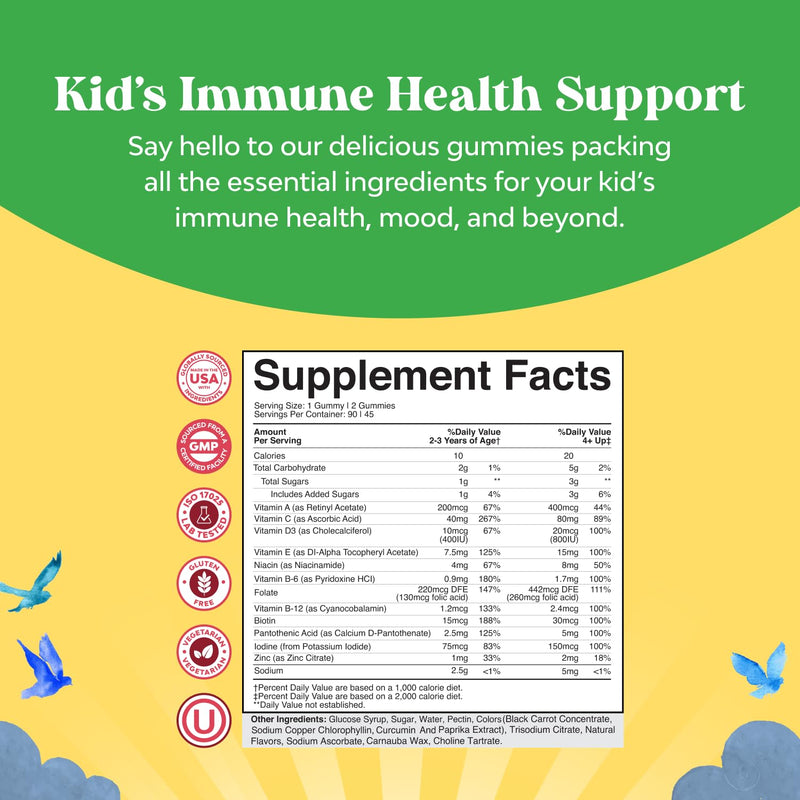 Bundle of Plant Based Kids Multivitamin Gummies with Vitamins A, C, D3, E, B6 & B12, Zinc & Iodine and Kids DHA Omega 3 Gummies with Vegetarian 6 9 for Vision Brain & Immunity - Non GMO Supplement