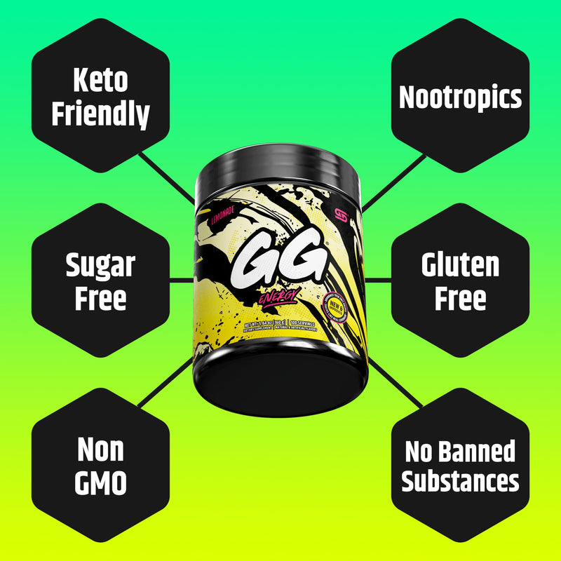 [Australia] - Gamer Supps, GG Energy Lemonade (100 Servings) - Keto Friendly Gaming Energy and Nootropic Blend, Sugar Free + Organic Caffeine + Vitamins + Immune Support, Powder Energy Drink 
