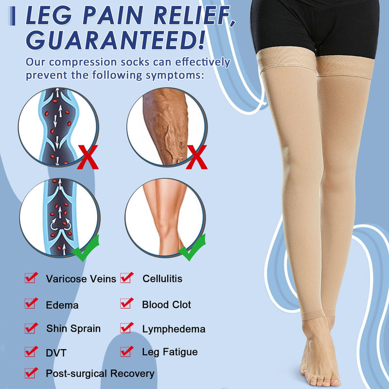 [Australia] - beister 15-20 mmHg medical compression stockings for men and women, edema compression socks without foot with silicone band, long class 1 support stockings for varicose veins, DVT, flight beige-1 M 