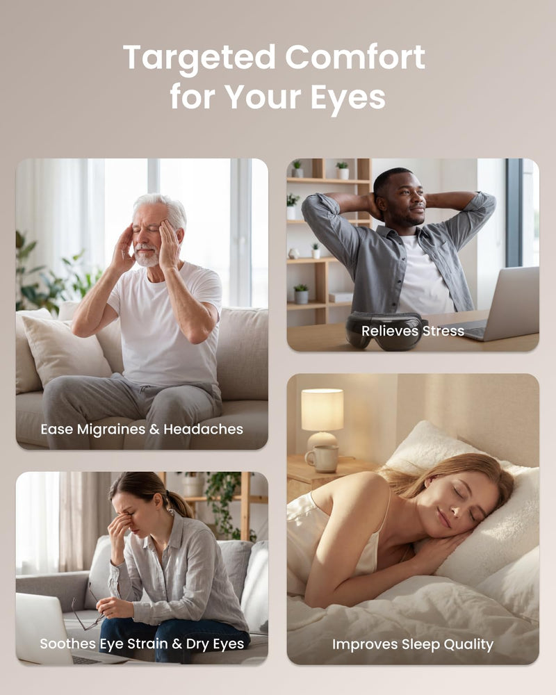 RENPHO Eyeris 3 Eye Massager with Heat and Cooling, Massaging Eye Mask | Voice Control, Vibration & Compression Massager for Dry Eyes & Head Tension, FSA Eligible HSA, Gifts for Women & Men Black