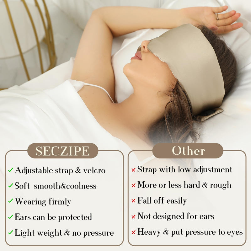 [Australia] - 100% Mulberry Silk Sleep Mask Eye Mask for Women Man with Adjustable Band, for Side Sleeper Blackout Sleep Mask for Travel Rest and Office Large Size (Taupe) Taupe 