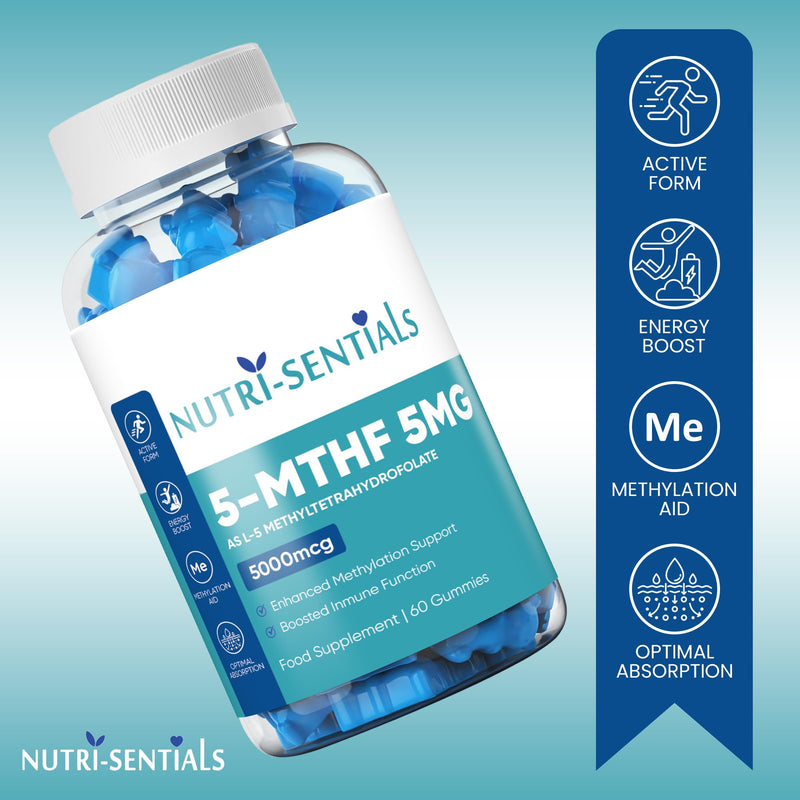 L-5 Methyl Folate Supplement- 5000mcg Active Form Folic Acid Gummies for Optimal Absorption- High Strength Folic Acid - Activated Methylfolate Supplement- 60 Gummies