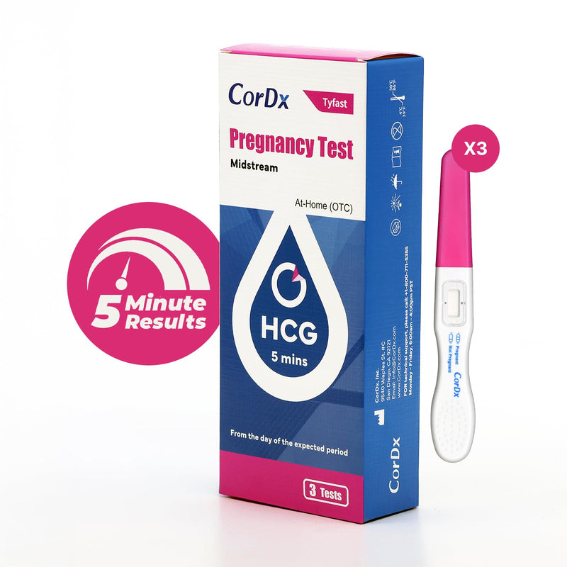 CorDx One-Step Early Detection Pregnancy Test Kit, Midstream Urine Tests for Easy At Home hCG Level Testing, Clear, Fast and Reliable Result with Over 99% Accuracy, 3 Pack