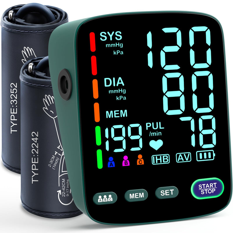 [Australia] - Blood Pressure Monitor,2 Cuff Sizes Automatic Upper Arm Blood Pressure Machine,9-17'' & 13-21'' Extra Large Blood Pressure Cuff Large LED Backlit Screen-3 User Mode/USB Cable and 4 AAA Batteries 