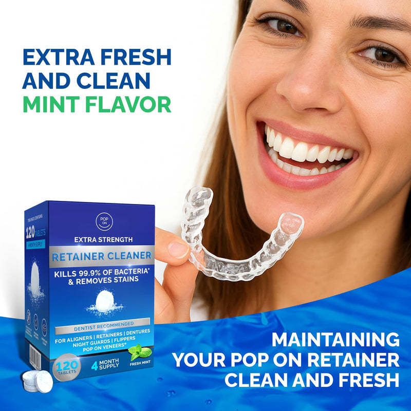 [Australia] - Retainer Cleaner Tablets for Invisalign Approved for Ultrasonic Cleaners -120 Denture Cleaning Tablets for Aligners, Night Guard, Mouth Guard - Denture Cleaner Tablets 4-Month Supply 