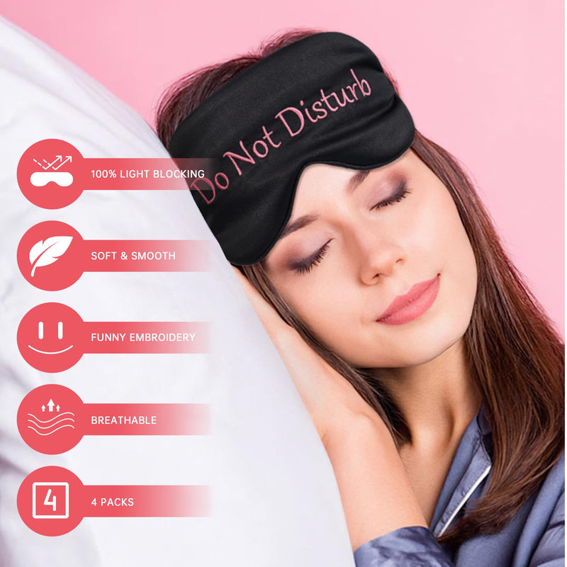 [Australia] - 4 Pack Eye Mask for Sleeping Silky Funny Soft Satin Sleep Shade Cover Blindfold with Elastic Strap Travel Nap Blackout for Women Men 