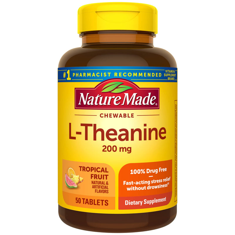 [Australia] - Nature Made Chewable L Theanine 200mg, L-Theanine Supplement for Stress Relief, 50 Chewable Tablets, 50 Day Supply 50 Count (Pack of 1) 