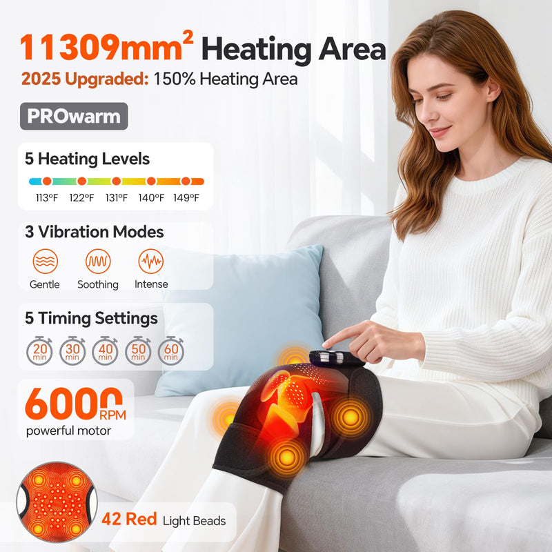 Knee Massager, Cordless Heated Knee Brace Wrap, Rechargeable Knee Massager for Knee Shoulder Elbow Pain Relief, Heating Knee Brace Support for Arthritis/Joint Stiff/Muscle Strain
