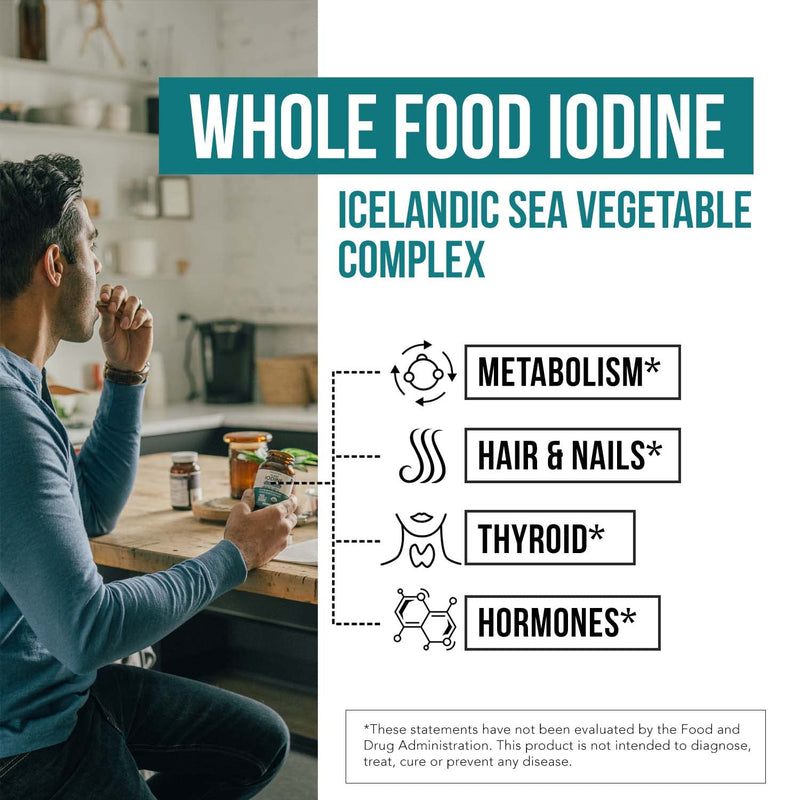 [Australia] - Organic Iodine Supplement from Sea Vegetable Complex, Whole Food & Raw Form - Iodine Plus Trace Mineral Complex – Contains Purest Icelandic Sea Kelp, Irish Moss & Bladderwrack (250 mcg) 60 Count (Pack of 1) 