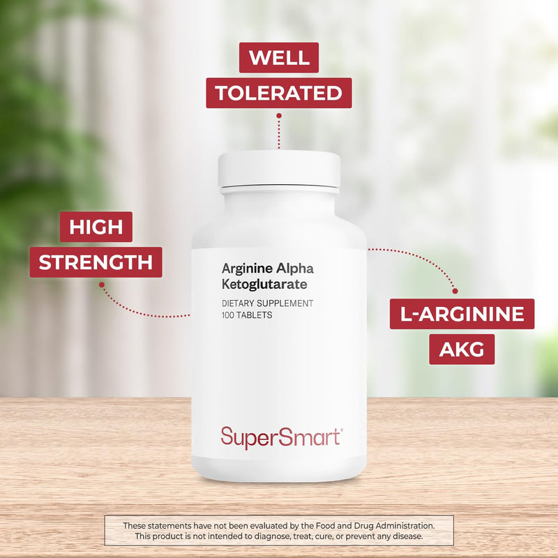Supersmart - Arginine Alpha Ketoglutarate (AAKG) 1000 mg - Amino Acid Boost Immune System - Support Healthy Cardiovascular System & Muscle Mass | Non-GMO & Gluten Free - 100 Tablets