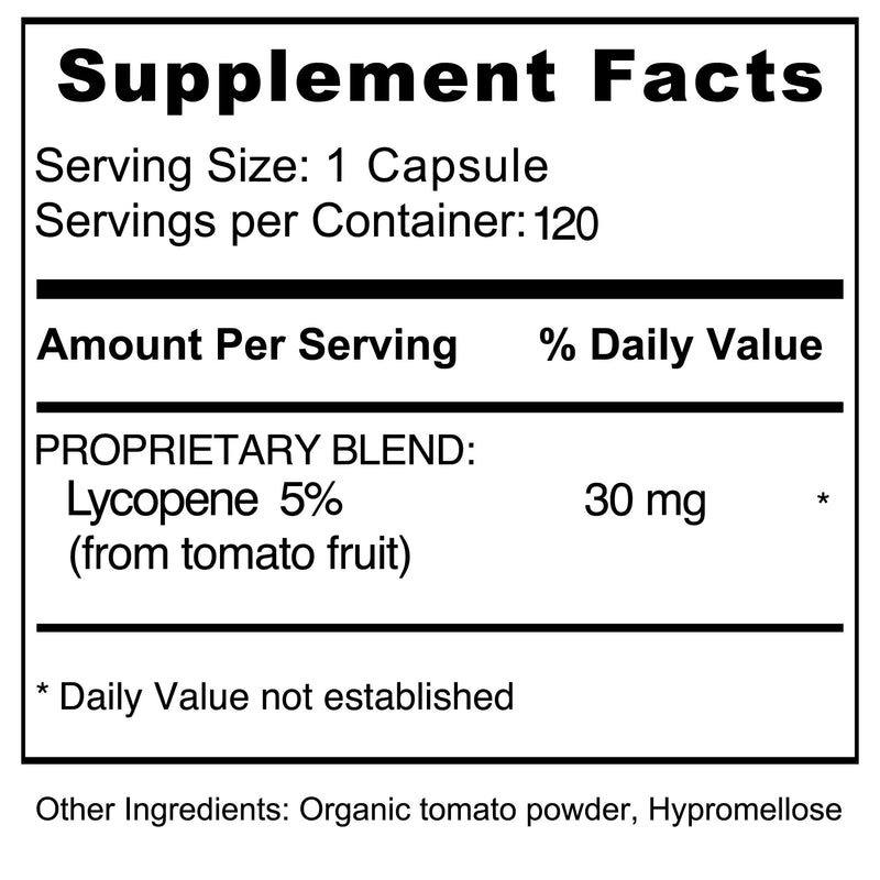 [Australia] - Jiva Botanicals Lycopene Supplement 30mg - Antioxidant Support for Normal Prostate and Heart Health Support - Lycopene from Tomato Extract - Made in The USA - Non GMO, Vegan - 120 Capsules 1 Count (Pack of 120) 
