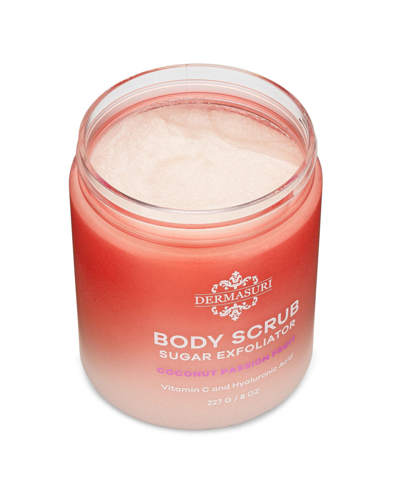 Dermasuri Exfoliating Sugar Body Scrub, Hyaluronic Acid, Shea Butter, 227g | Vitamin C Body Scrub For Women & Men, Hydrating Body Exfoliator Removes Dead, Dry Skin, Coconut Passion Fruit, All Skin Types
