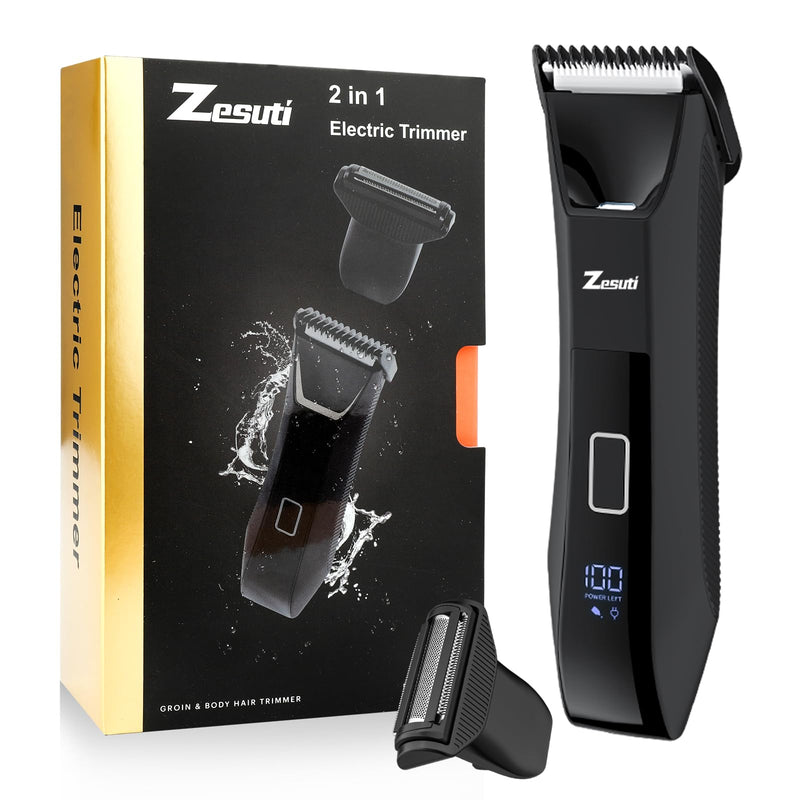 2-in-1 Manscape Trimmer for Men,Body & Groin Hair Trimmers for Men,Bikini Trimmer Women- Wet/Dry Electric Razors for Smooth No-Nick Shaving,IPX7 Waterproof Ball Shaver,LED Display,Black Black