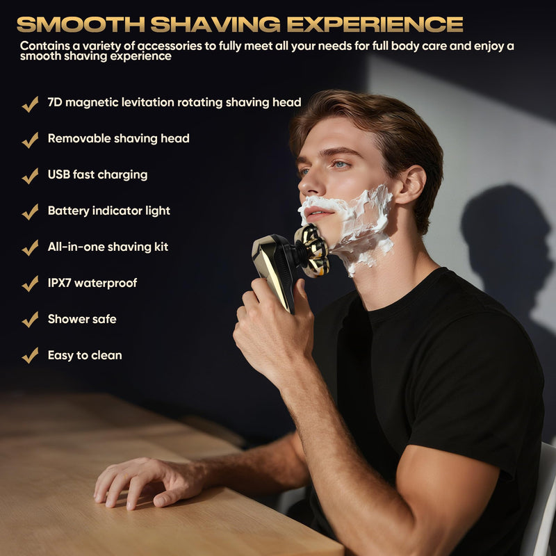 [Australia] - Head Shavers for Bald Men, Electric Razor with 7D Magnetic Shaver Heads, Wet Dry Waterproof Bald Head Trimmer Kit for Women & Men, Nose Ear Hair Trimmer, USB Rechargeable Clippers, Bright Black 