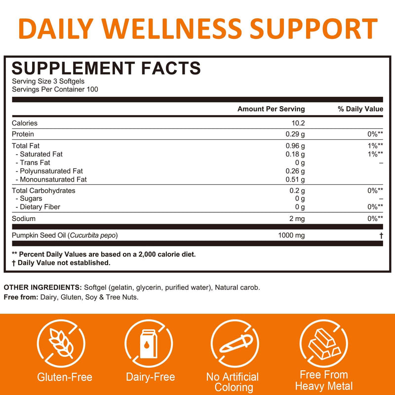 Pumpkin Seed Oil Capsules,100% Natural Cold Pressed,1000MG Pumpkins Seed Oil,2 in 1 Pumpkins Seeds Oils for Hair Growth,Non-GMO,Gluten Free,300 Softgels