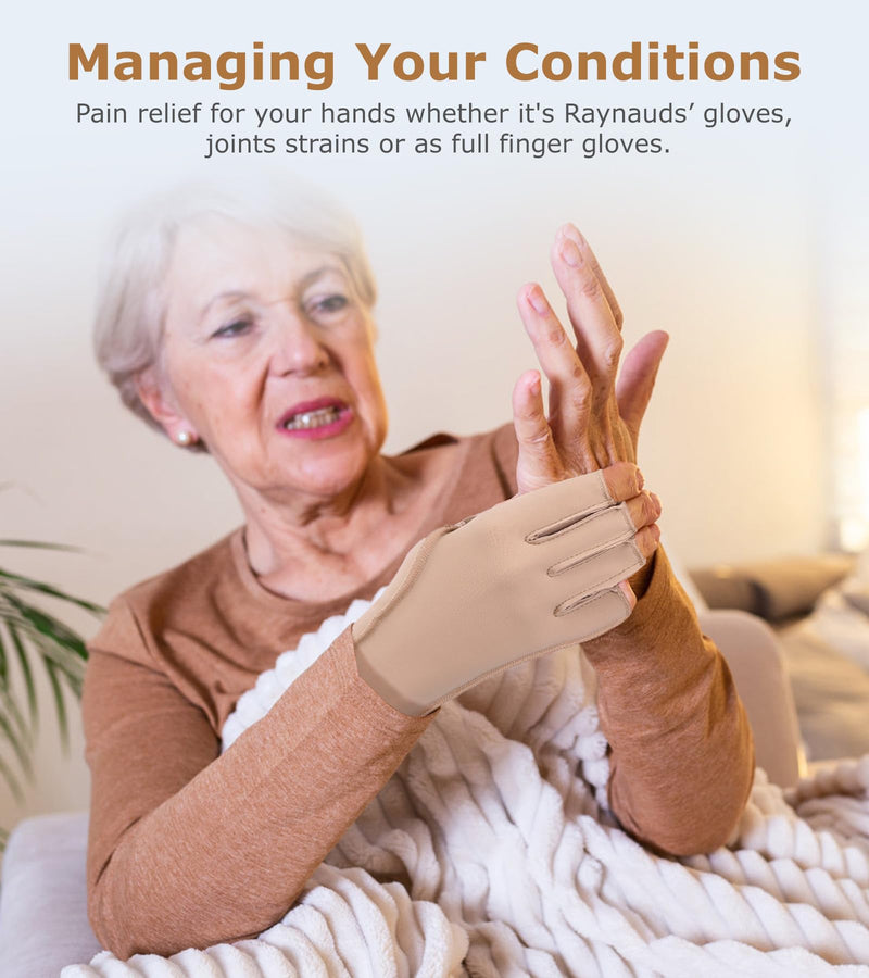 [Australia] - NURCOM Compression Arthritis Gloves, Rheumatoid Pain Relief Compression Gloves for Women & Men, Premium Fingerless Circulation Gloves for Arthritis & Joint Pain, Swelling, Tendonitis, 1 Pair Beige S Small Fits Most 6.5" - 7.5" 