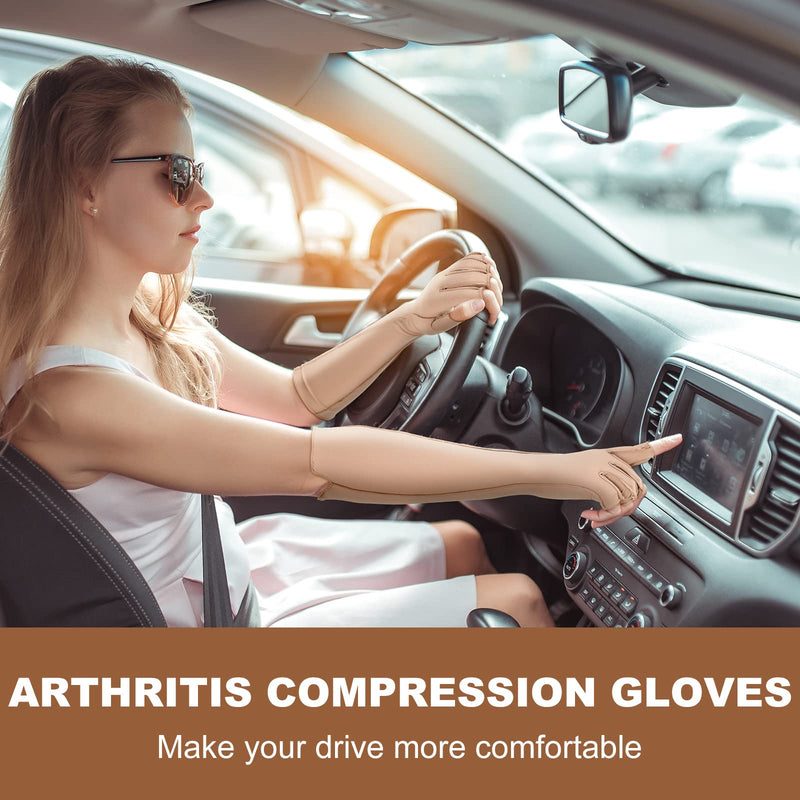 [Australia] - Janmercy 3 Pairs Arthritis Compression Gloves Women Men for Carpal Tunnel Pain Relief, Seams Fingerless Gloves for Tendonitis(Extended,Nude) Extended Nude 