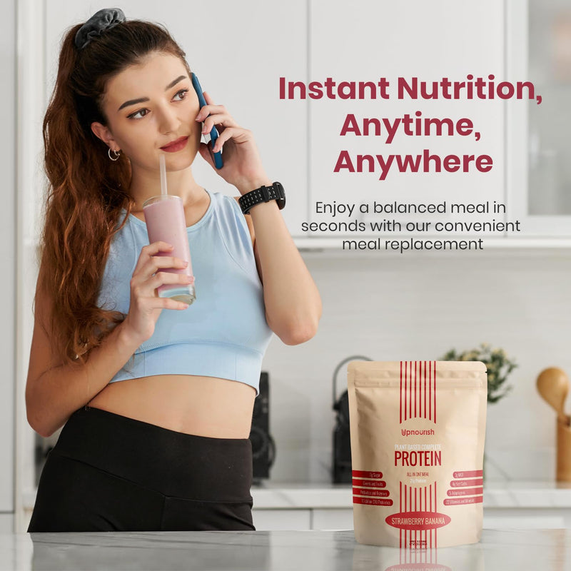 [Australia] - UpNourish Strawberry Banana Vegan Protein Powder 54 Superfoods Powder,1.5 Billion CFU Probiotics 21g Plant Based Protein,No Sugar No Dairy No GMO Dairy Free,Meal Replacement Shake Keto-Friendly Low-Carb Diet,15 Servings 