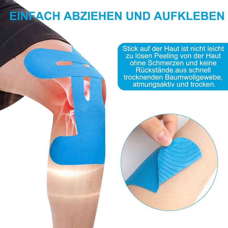 [Australia] - Pack of 10 Blue PreCut Kinesio Tapes Knee, Kinesio Tapes Pre-Cut Knee, Kinesiology Tape, Without Shere, Waterproof & Elastic Physio Tape for Knee Pain (Blue) 