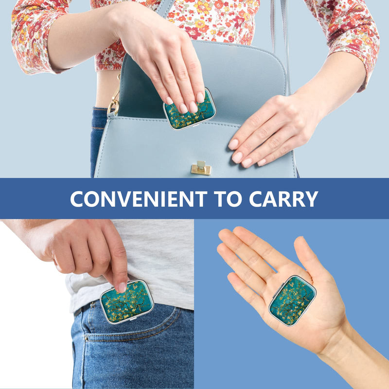 [Australia] - Pill Box 2 Compartment Medicine Pill Case,Portable Pill Box for Pocket or Purse Pill Box Decorative Metal Medicine Vitamin Organizer Unique Gift(Van Gogh Almond Blossom) 1 Piece 1-vincent Van Gogh Almond Blossom 