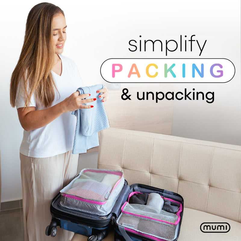 MUMI Packing Cubes for Travel - 5 Set Luggage Organizer Bags, Pink | Travel organizer bags for suitcases, carry on and backpack; holds clothes, kids items and accessories