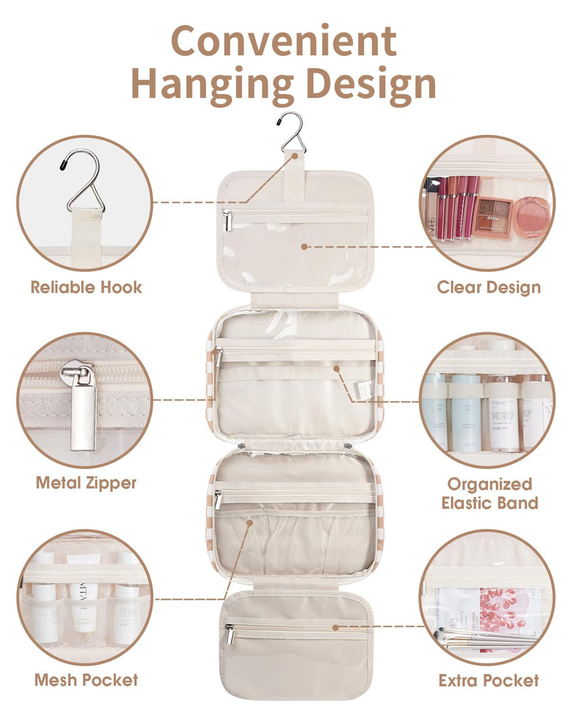 Narwey Checkered Hanging Toiletry Bag with Clear Makeup Bag