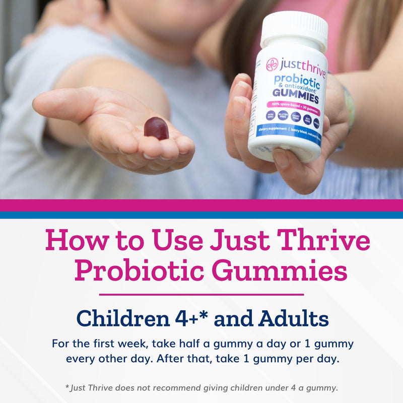Just Thrive Probiotic Gummies for Kids & Adults Digestive & Immune Support | 30 gummies, For kids, women and men, Convenient daily probiotic support for digestive health, immune health and wellness 30 Count (Pack of 1)