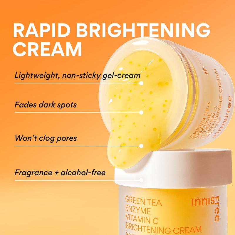 innisfree Green Tea Enzyme Vitamin C Brightening Cream | Korean Face Moisturizer with Hyaluronic Acid for Dark Spots, Hydration and Radiant Skin | Available in Refill Refill: 1.69 fl .oz. / 50ml