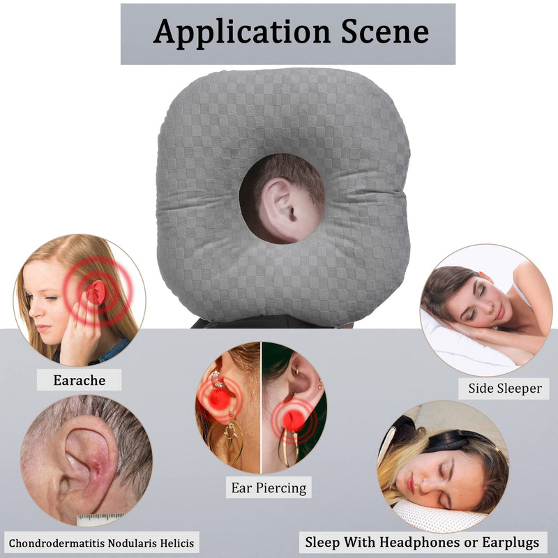 [Australia] - Ear Piercing Pillow for Side Sleepers with an Ear Hole for CNH and Ear Pain Ear Inflammation Pressure Sores, Cotton O-Shaped Side Sleeping Pillow, Ear Guard Pillow Gray 