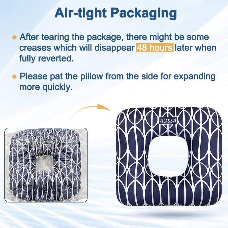 [Australia] - AOSSA Donut Pillow for Bed Sores, Pressure Relief Butt Cushions, Medical Sacral Square Donut Cushion, BBL Pillow for Sleeping, Bed Sore Prevention Pad, Long Sitting Tailbone Pain Navy Blue 