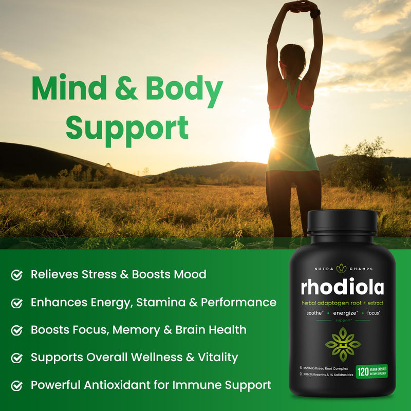 [Australia] - NutraChamps Rhodiola Rosea Capsules [120] Rosavin Plus Salidrosides | Rhodiola Rosea Extract Supplement | 300mg Vegan Pills | Rhodiola for Energy, Stress Relief, Mood Support and Focus 