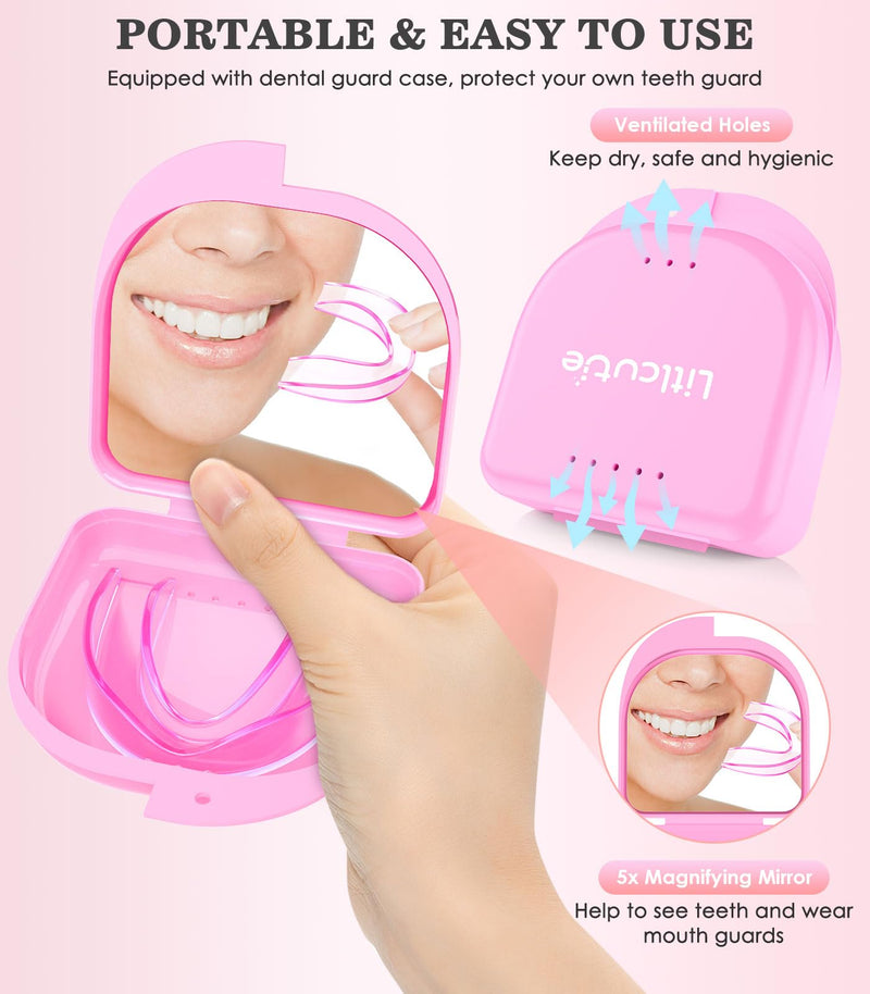 [Australia] - Mouth Guard for Grinding Teeth, 4 Pack Moldable Teeth Guard at Night Sleep Jaw Clenching & Bruxism, Ventilated Teeth Grinding Guard Box with 5X Magnifying Mirror 