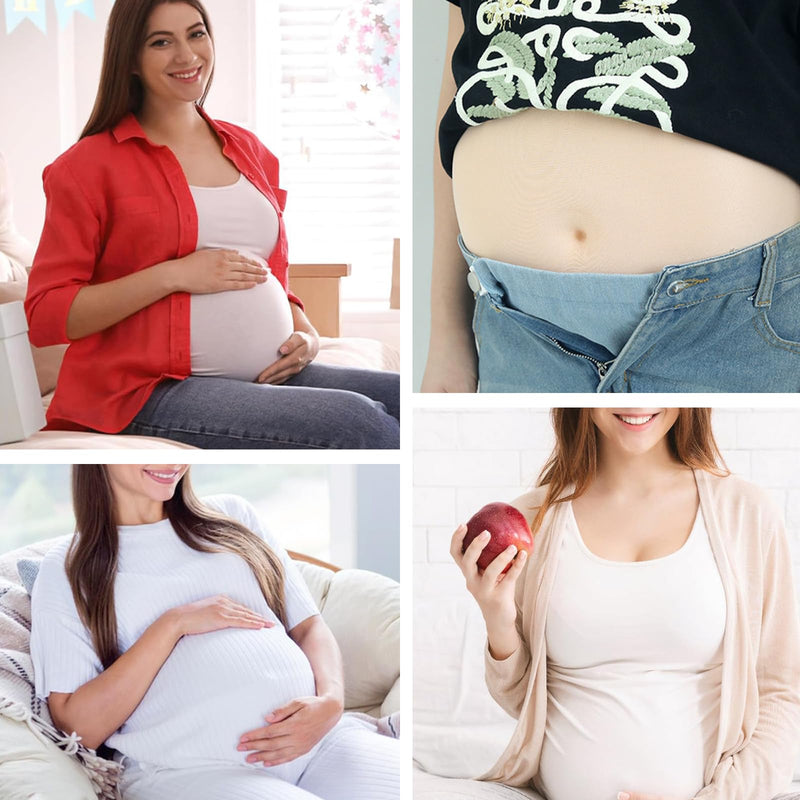 [Australia] - Pack of 4 Trousers Extensions Pregnancy Trousers Waistband Extension Trousers Extension for Pregnant Women Trousers Button Extension with 2 Elastic Waist Extensions (Black, Blue, Light Blue, Dark Blue) 