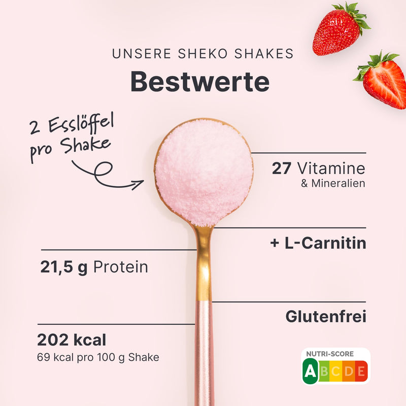 [Australia] - SHEKO Strawberry Meal Replacement Shake - 25 Shakes per Can - High in Protein, Gluten Free & Natural Taste - Diet Shakes for Weight Loss 450 g (Pack of 1) 