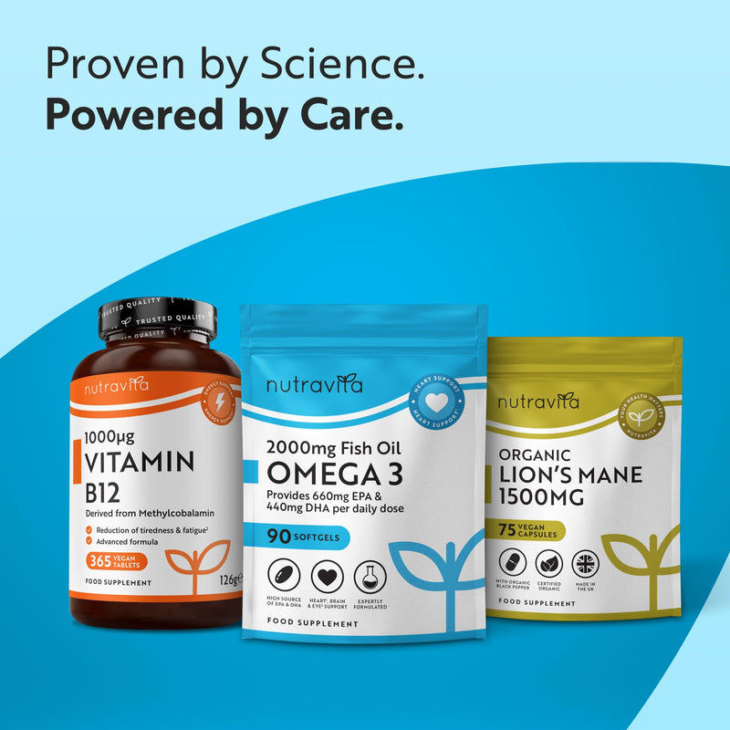Nutravita Omega 3 Capsules High Strength 2000mg with 660mg EPA & 440mg DHA - 90 Softgel Omega 3 Fish Oil Capsules for 45 Days of Supply - Fish Oil Supplements