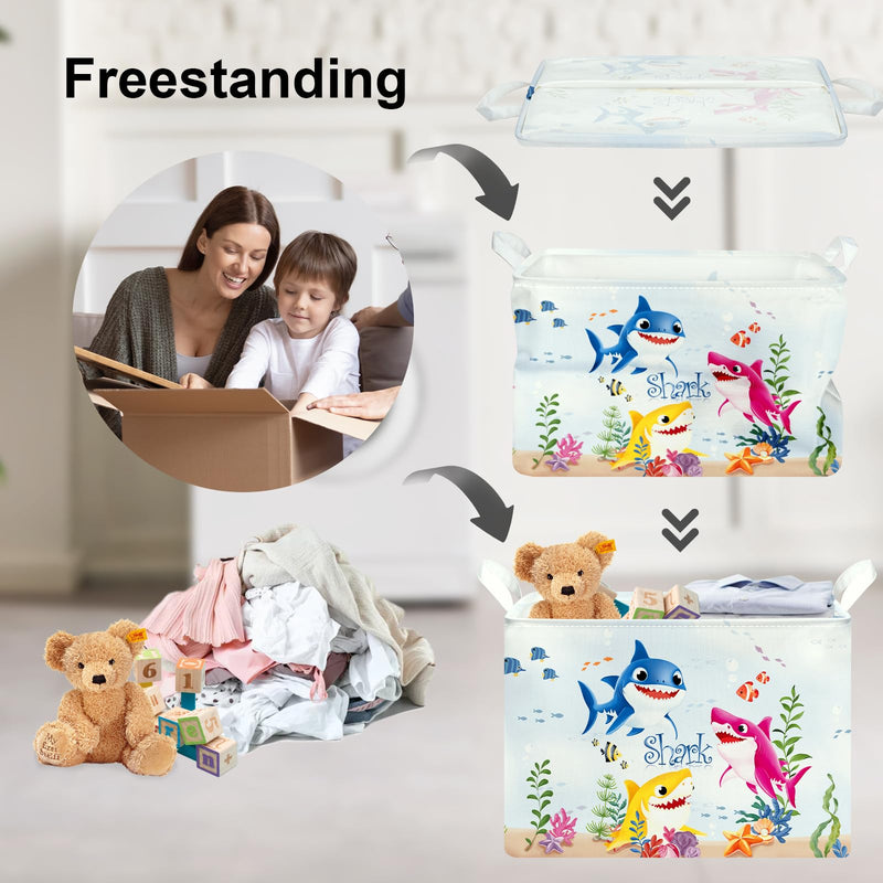 [Australia] - Clastyle Shark Baby Shower Basket Rectangle Nursery Gift Bin Summer Pool Beach Towel Basket Sea Fish Toy Clothes Book Shelf Basket 40*30*30 cm 