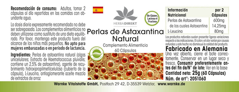 [Australia] - Astaxanthin Beadlets - with 14.25 mg Astaxanthin per daily dose - 60 capsules - made from natural Haematococcus Pluvialis extract - high dosage | HERBADIREKT - German pharmacy quality 