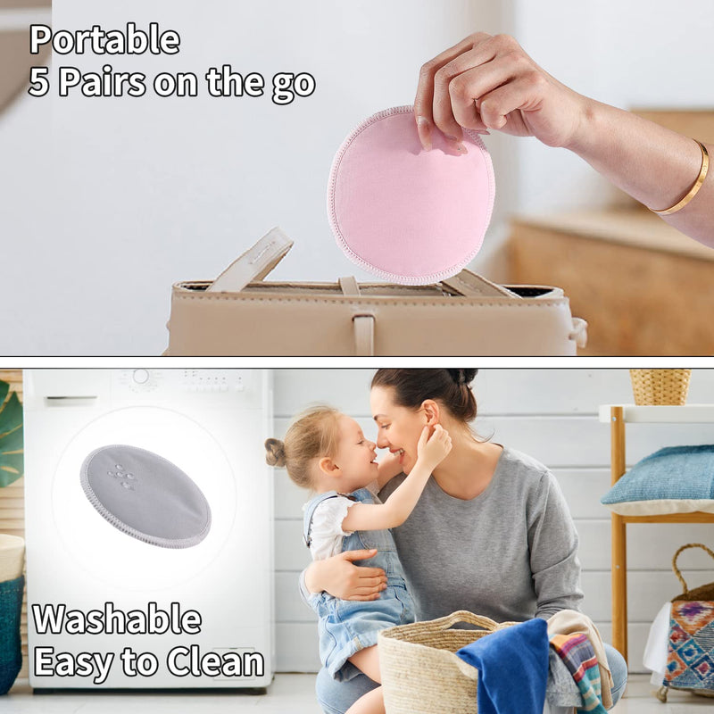 [Australia] - Breast Pads 10pcs Reusable Nursing Pads Washable+ Wet Bag and Laundry Bag - Breast Pads for Leaking Milk - Super Absorbent Nursing Pads Nursing Nipple Pads (Large 4.7") pure color 
