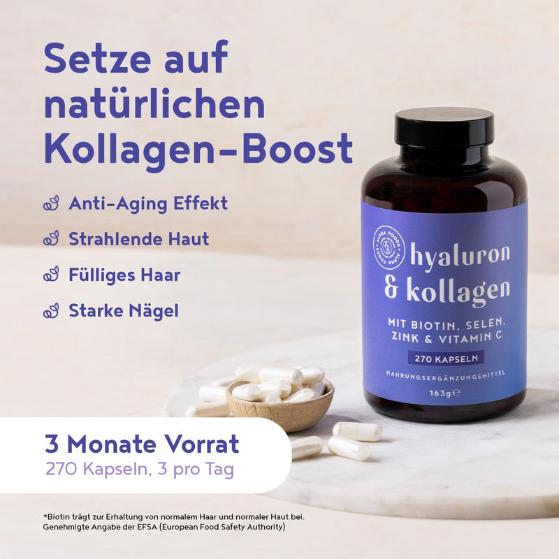 [Australia] - Hyaluronic & collagen complex | 270 capsules | Highly dosed with hyaluronic acid, biotin, selenium, zinc, vitamin C & bamboo extract | Hyaluronic Collagen Complex | Skin, hair, nails | Alpha Foods Collagen with Biotin 